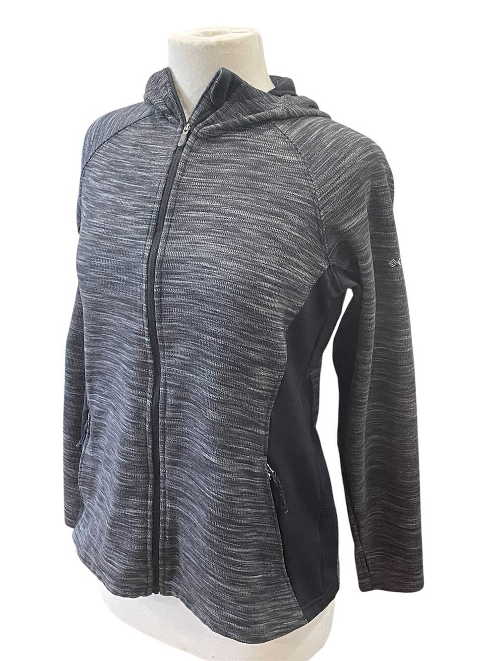 Columbia Full Zip Hoodie Jacket Women's Large W/Thumb Holes Gray & Black Outdoor